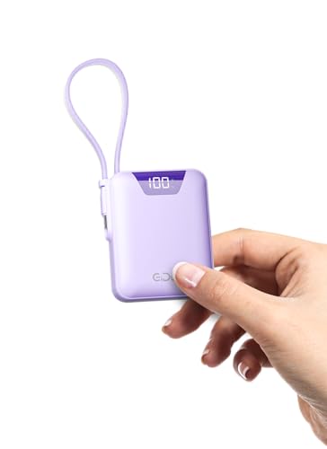 M1 Mini Portable Charger, 10000mAh Ultra-Compact Power Bank, 22.5W PD Fast Charging, Tpye-C Built-in Cable, Small External Battery Pack for iPhone, Samsung, Android iPad (Purple) - color: Purple