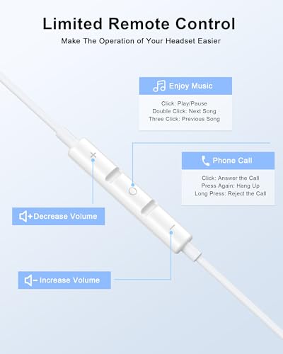 Wired Lightning Headphones for iPhone 14 13 12 Pro Max[Apple MFi Certified] - color: LWhite