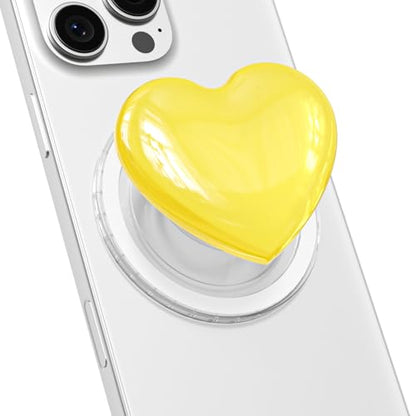 Svanove Heart Magnetic Phone Grip Compatible with Magsafe Phone Grip Holder, Cute Collapsible Glass Grips Stand Kickstand for iPhone Samsung, 3D Crystal Pretty Glitter Love Mag Safe Holder, Yellow - color: Yellow, style: Magnetic