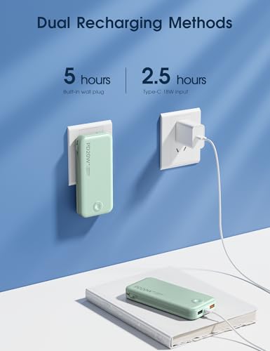 Nusyddy Portable Charger 10000mAh Fast Charging w/Built-in Wall Plug Green - color: Lime