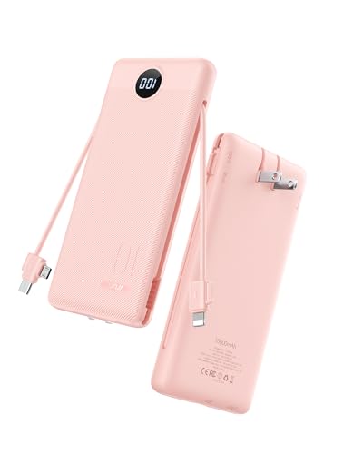 VRURC 22.5W Portable Charger 10000mAh Fast Charging with Built-in AC Plug - color: Pink