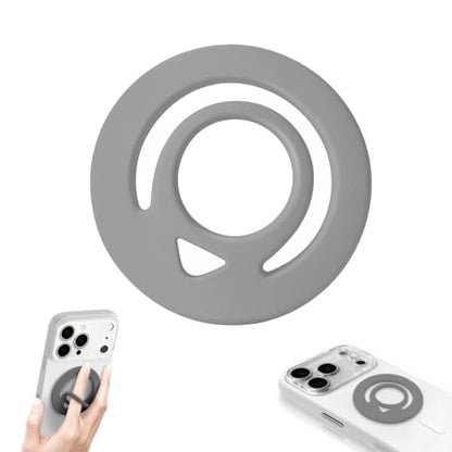Double Sided Magnetic Silicone Ring Grip Phone Holder, Soft and Portable, Strong Magnetic Attraction, Compatible with iPhone 17/16/15/14/13/12 MagSafe Phone Case Accessories (Grey) - color: Grey