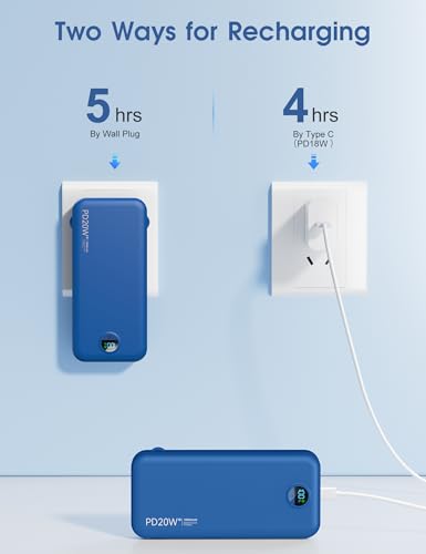 citicr Portable Charger 10000mAh PD20W w/Built-in Cables & Wall Plug Navy - color: Navy