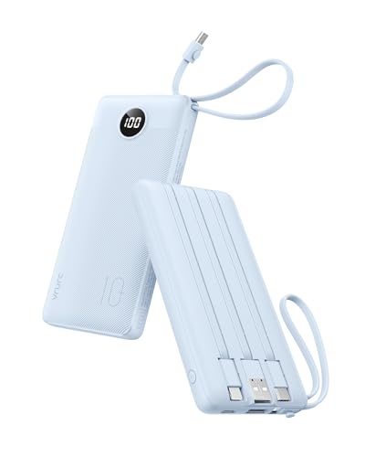 VRURC Portable Charger, Slim Power Bank Built-in 4 Cables, Travel Essential - color: Blue