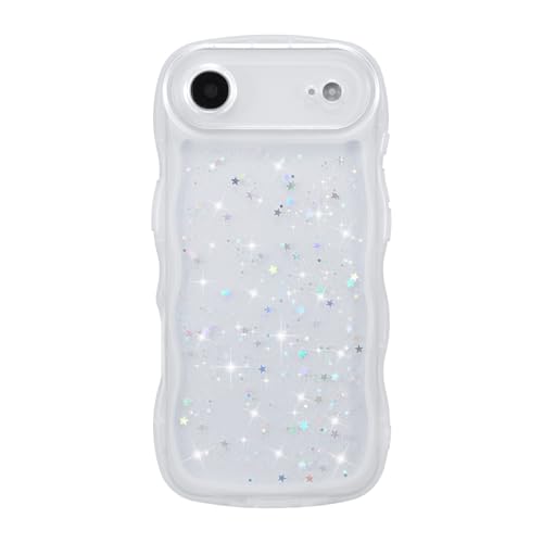 ZTOFERA for iPhone Air Case 6.5",Cute Curly Wave Case with Star Glitter,Clear Shiny Bling Soft Slim TPU Shockproof Phone Protecive Cover for Women Girls-White - color: White, size: for iPhone Air 6.5"