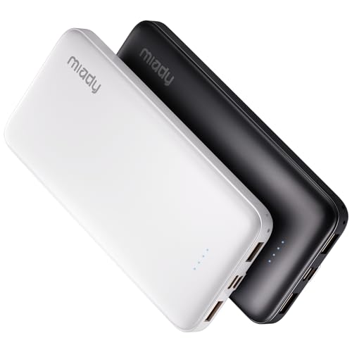 Miady 2-Pack Portable Charger, Slim 10000mAh Power Bank Dark Black+White - color: Black+White