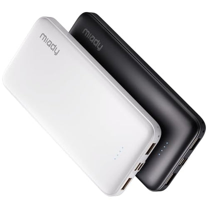 Miady 2-Pack Portable Charger, Slim 10000mAh Power Bank Dark Black+White - color: Black+White