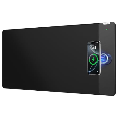 Magnetic Wireless Charging Mouse Pad, 31.5"x15.8" Large Desk Mat - color: Black-31.5"x15.8"-Mag-Right