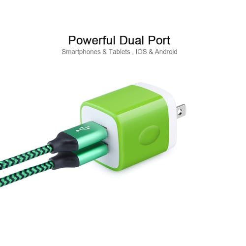 Wall Charger Plug Block Dual Port USB C Adapter with 2Pcs 6Ft Fast Charging - color: Green