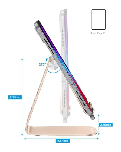 OMOTON T1 Adjustable Tablet Stand for Desk, Aluminum Holder for iPad Gold - color: Gold