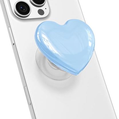 Svanove Heart Adhesive Phone Grip Holder, Cute Collapsible Glass Stick Phone Grip Stand Expanding Kickstand for iPhone Samsung, 3D Crystal Pretty Bling Glitter Love Sticky Grips, Light Blue - color: Light Blue, style: Adhesive
