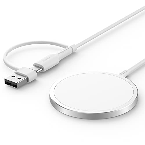 JSAUX Charger for iPhone 17 Magsafe Wireless Charging, Compatible with iPhone 17 Air Pro Max/16/15/14/13/12 Series, Magnetic Mag Safe Charging Pad, Aluminum Alloy, USB & USB C Dual Ports - Silver - color: Silver