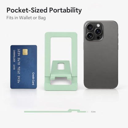 Ultra Slim Aluminum Card Phone Stand, Portable Foldable Pocket Cell Phone Holder, Adjustable Desktop Smartphone Stand for iPhone, Samsung, Android Phones, Travel Home (Lemon Green) - color: Lemon green