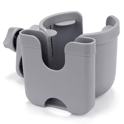 Accmor Stroller Cup Holder with Phone Holder, Bike Cup Holder, Universal Cup Holder for Uppababy Nuna Strollers, 2-in-1 Drinks Holder for Walker, Wheelchair, Scooter - color: All Grey