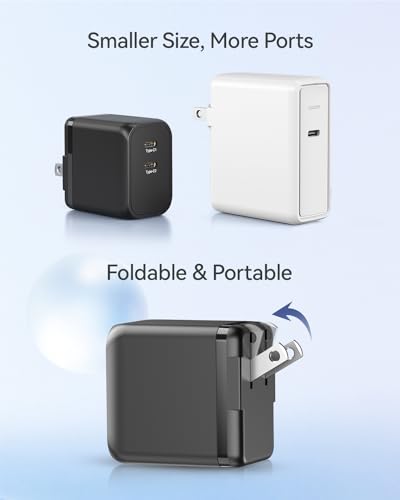 K&ZZ USB C Charger Block 45W Dual Port Super Fast Type C Wall Charger Foldable PD GaN Chargers Charging Station USB-C Charger Adapter for MacBook/iPad/iPhone 17