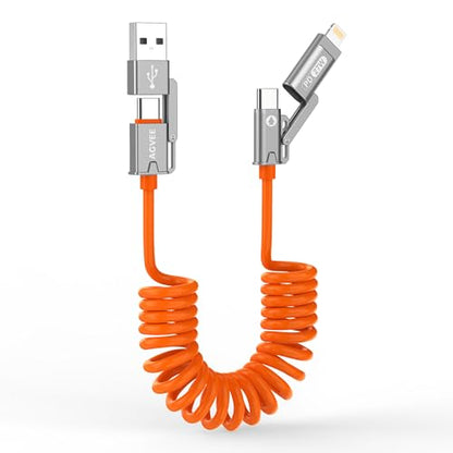 AGVEE 1.5ft 4-in-1 Coiled Multi Charging Charger Data Transfer Cable - color: Orange, size: 1.5ft