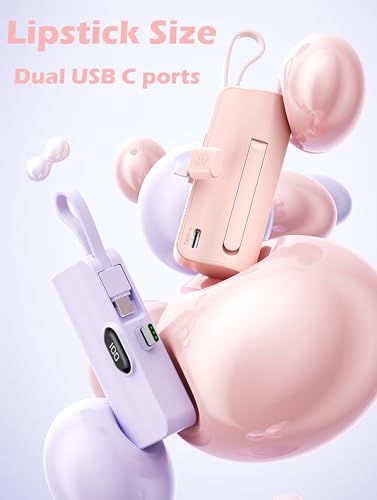 Mini Power Bank,Capsule Power Phone Charger 5500mAh,Portable Charger with Dual USB-C Ports for iPhone17/16/15/15 plus/15 pro/15 pro Max/Android Phone/Samsung/Moto/LG etc (Black) - color: Black