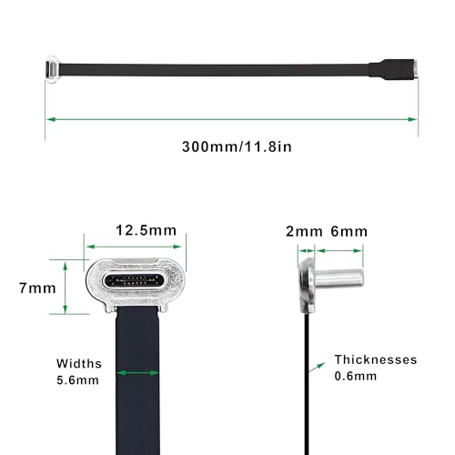 Right Angle USB C Flat Extension Cable 90 Degree USB C Male to Female Fast Charge Data Cord for Power Banks Phone(11.8in/300mm) - size: 11.8in/300mm