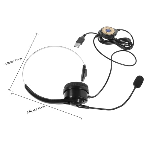 Headset with Microphone Single Ear Telephone Headset for Call Center Computer Use Black Wired Head-Mounted Earphone for Customer Service and Online Work