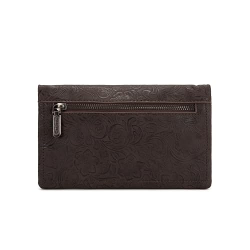 Montana West Wrangler Crossbody Wallet Purse for Women Western Floral Embossed Clutch Small Purse Credit Card Holder - color: C-Coffee