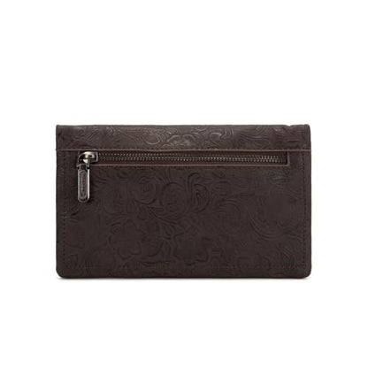 Montana West Wrangler Crossbody Wallet Purse for Women Western Floral Embossed Clutch Small Purse Credit Card Holder - color: C-Coffee