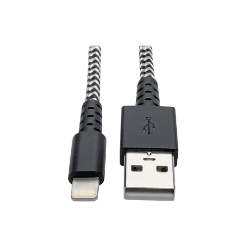 TRIPP LITE Heavy Duty USB to Lightning Charging & Data Cable, Heavy Duty with Braided Jacket, MFi Certified for Apple iPhone, iPad & iPod - 3 Feet / 1 Meter, 2-Year Warranty (M100-003-HD) - color: Black/White, size: 3 ft. (Heavy Duty)