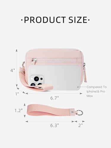 WESTBRONCO Wristlet Wallets for Women – RFID Blocking Quilted Nylon Phone Wallet, Card Holder Purse for Travel & Everyday Use - color: Pink