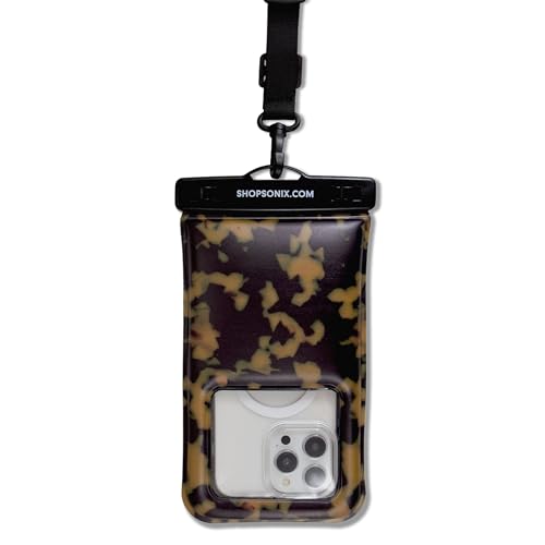 Sonix Waterproof Phone Pouch - Floating Phone Case Dry Bag w/Crossbody Lanyard - Beach Cruise Travel Essentials - Compatible w/All Devices, Touchscreen Friendly | Brown Tort - color: Brown Tort