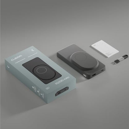 Clemm Magnetic Wireless Power Bank 10000mAh, MagSafe Compatible Portable Charger for iPhone, Samsung & iPad, USB-C & USB-A, Quick Charge & Power Delivery, Up to 3 Charges, Graphite - color: Graphite
