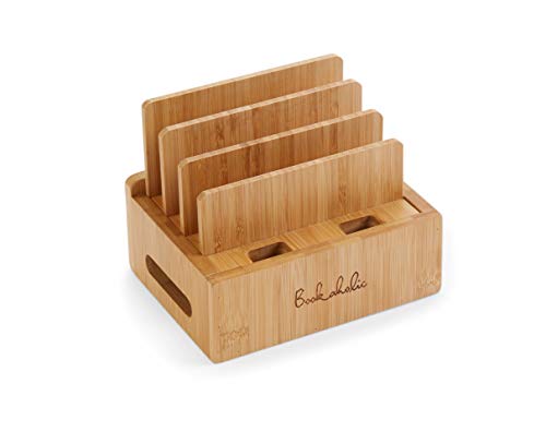 Bookaholic Bamboo Multi-Device Charging Station & Organizer - Rustic Elegant Desktop Dock for Smartphones, iPhone, iPad & Tablets - USB Compatible - Eco-Friendly