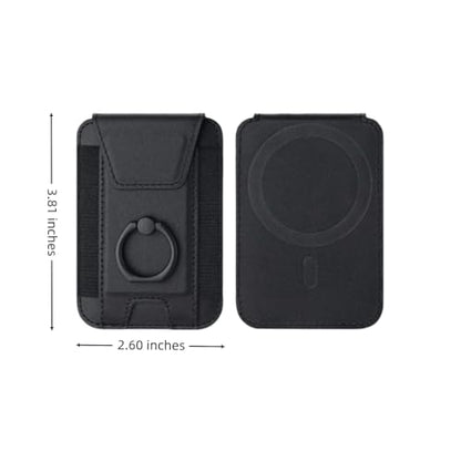 Magnetic Card Wallet Holder For Magsafe Wallets with Grip, 7 Cards Holder RFID Blocking, Ring Stand Stick on Wallet, Leather Magnetic Phone Wallet with Privacy Flap - color: black elastic circular support