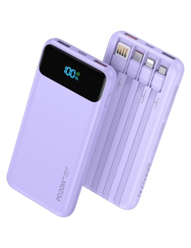 Nusyddy Portable Charger 10000mAh with 4 Built-in Cables & 6 Outputs Purp. - color: Purple