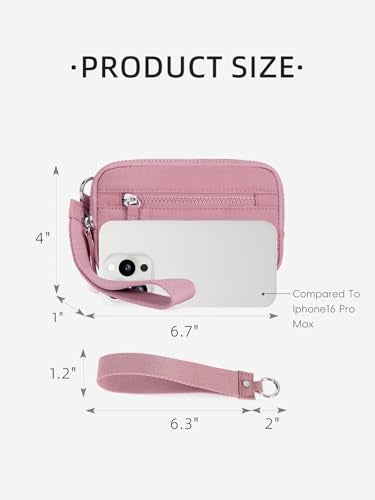 WESTBRONCO Wristlet Wallets for Women – RFID Blocking Quilted Nylon Phone Wallet, Card Holder Purse for Travel & Everyday Use - color: Rose Pink