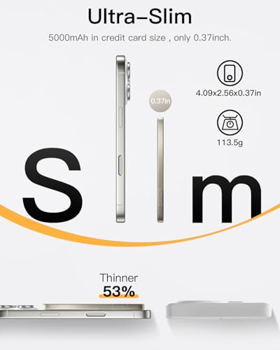 iWALK Magnetic Portable Charger, 5,000mAh Ultra-Slim Wireless Power Bank, 0.37in Thin, Weighs 4oz, LED Display, Compatible with iPhone 18/17/16/15/14/13 Series, Starlight - color: Starlight, size: 5000mAh