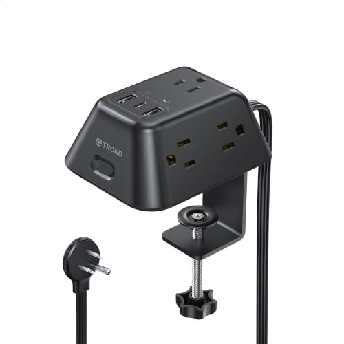 TROND Desk Clamp Power Strip with 5 AC Outlets and 3 USB Ports, Black - color: Black, size: 6FT (2U1C)