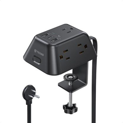 TROND Desk Clamp Power Strip with 5 AC Outlets and 3 USB Ports, Black - color: Black, size: 6FT (2U1C)