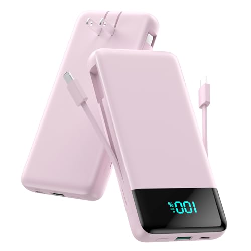Portable Charger for iPhone with Built in Cables and Wall Plug,Upgraded 13800mAh Fast Charging USB C Power Bank,4 Outputs Travel Essential Battery Pack Compatible with iPhone 17/16/15/14,Galaxy-Pink - color: Pink