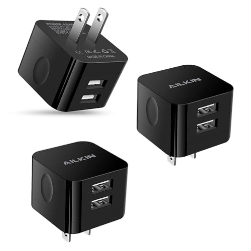 USB Wall Chargers, 2.4A Dual Port Fast Charger Block Flat Power AC Adapter - color: Black, style: 3Pack USB Wall Chargers