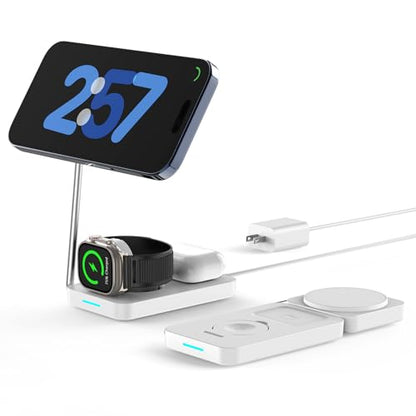 3 in 1 Wireless Charging Station, PD20W Foldable Magnetic Wireless Charger for Apple Devices iPhone 12-16 Series Apple Watch AirPods Pro (White)