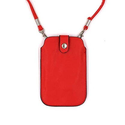Leather Neck Pouch for Phone (Style 2) - Red - color: Red