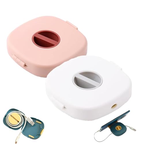 2 in 1 Cable Winder with Phone Stand, Durable Cable Organizer and Charging Stand, Portable Charging Cables Protective Case, for USB, Earphones (White+Pink) - color: WHITE+PINK