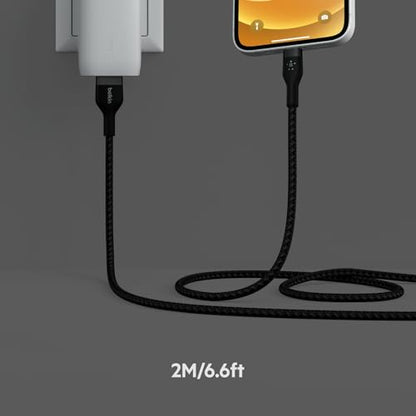 Belkin USB A to Lightning Braided Cable 2 Pack, 6.6ft iPhone Charger Cord - color: Black, style: 2M 2-Pack