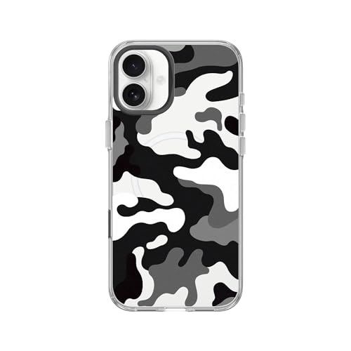RhinoShield Clear MagSafe Compatible Case for iPhone 16 Plus | Bleach Strong Magnetic, Anti-Yellowing, Transparent, High Clarity, Shockproof, Military Grade Drop Protection - color: Telo Mimetico B&W Camo, size: iPhone 16 Plus - Camera Control Button