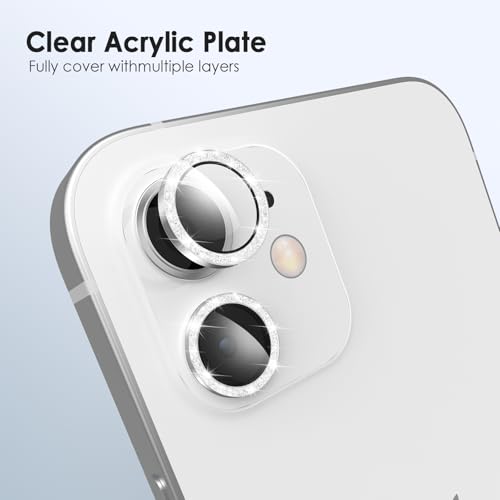 TENOC Camera Lens Protector for iPhone 11 & 12 & 12 Mini, Silver Glitter - size: iPhone 11/12/12 Mini