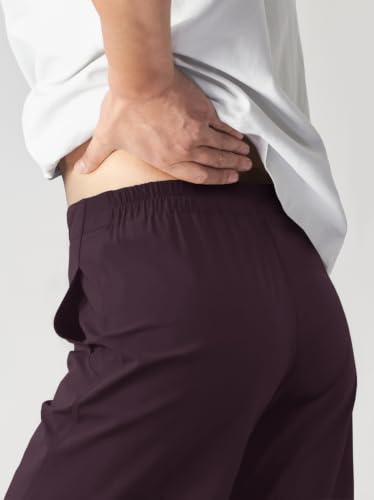 Womens Barrel Travel Pants Elastic Waist Baggy Ankle Pants with Pockets - color: Stretchy-burgundy, size: Medium