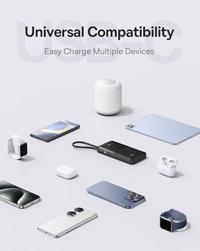 Baseus Portable Charger, 10000mAh Fast Charging Power Bank, 22.5W PD3.0 QC4+ Battery Pack Built-in USB C Braided Cable, Travel Essentials Portable Phone Charger for iPhone 18 17 16 15, iPad, S26/S25