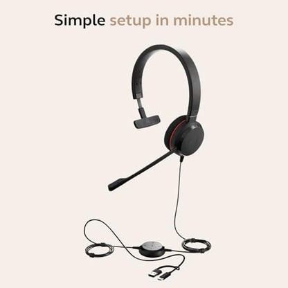 Jabra Evolve 20 Wired Headset (2025 Edition) - Single-Ear Set for Office and Work from Home - Call Control - Certified for MS Teams - USB-C/A Connectivity - Black - color: Mono, style: Teams Certified