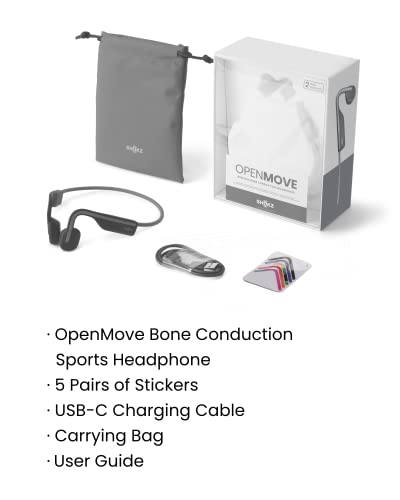 SHOKZ OpenMove - Open-Ear Bluetooth Sport Headphones - Bone Conduction Wireless Earphones - Sweatproof for Running and Workouts, with Sticker Pack (Grey) - color: Grey