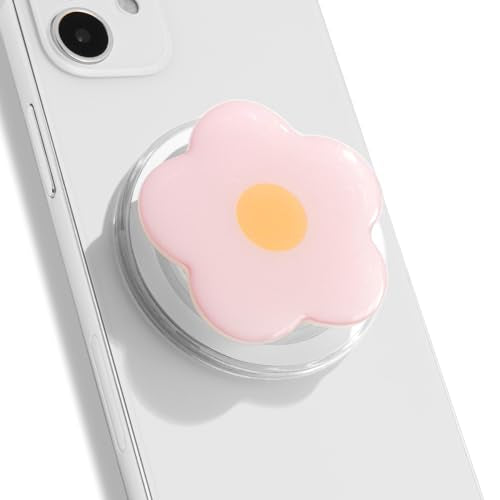 OnTheGrip Compatible with Magsafe Magnetic Cute Solid Color Daisy Flower Design Collapsible Mobile Phone Grip Stand Holder for Smartphone Tablet Cell Phone Accessory (Pink)