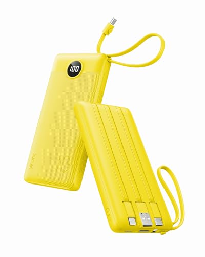 VRURC Portable Charger, Slim Power Bank Built-in 4 Cables, Travel Essential - color: Yellow